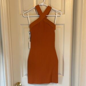 NWT Babaton sculpt knit halter bodycon dress in butternut orange size xsmall xs